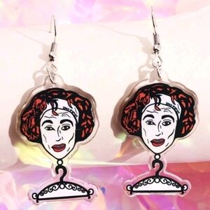 Joan Crawford No Wire Hangers Charm Drop Resin Earrings in White and Red NWT